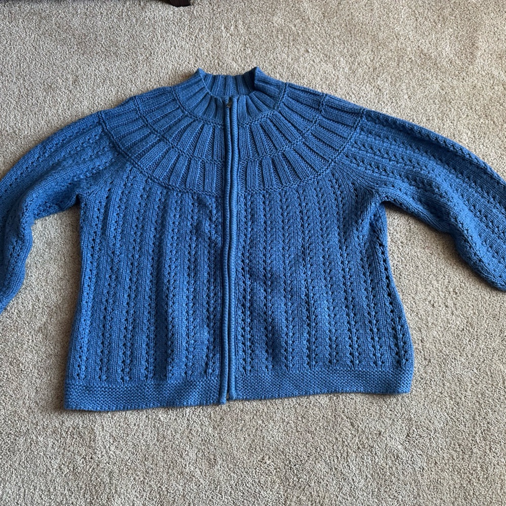Talbots Sky Blue Cable Zip Cardigan